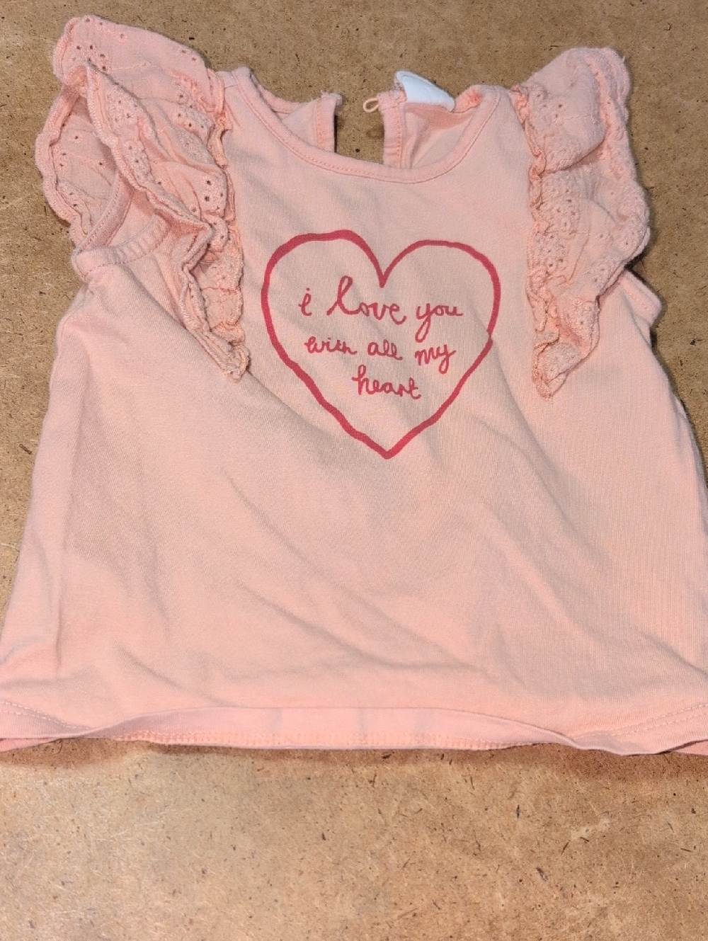 ❤️‍🔥10/$10❤️‍🔥 GUC Baby Girls H&M Pink Heart Ruffle Sleeve Top Love Size 6M